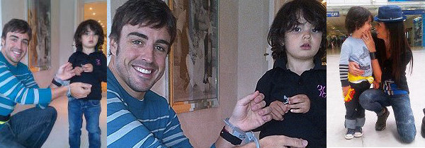 Il figlio di Briatore, Nathan Falco, gioca con Fernando Alonso Il figlio di Briatore, Nathan Falco, gioca con Fernando Alonso